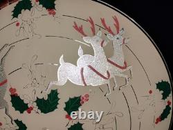 Vtg Christmas MCM Glass Ceiling Light Fixture Cover Reindeer Santa Sleigh Rare