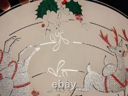 Vtg Christmas MCM Glass Ceiling Light Fixture Cover Reindeer Santa Sleigh Rare