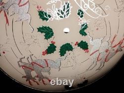 Vtg Christmas MCM Glass Ceiling Light Fixture Cover Reindeer Santa Sleigh Rare