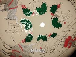 Vtg Christmas MCM Glass Ceiling Light Fixture Cover Reindeer Santa Sleigh Rare