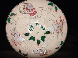 Vtg Christmas MCM Glass Ceiling Light Fixture Cover Reindeer Santa Sleigh Rare