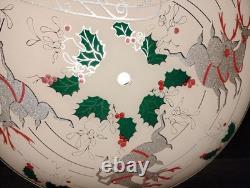 Vtg Christmas MCM Glass Ceiling Light Fixture Cover Reindeer Santa Sleigh Rare