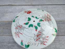 Vtg Christmas MCM Glass Ceiling Light Fixture Cover Reindeer Santa Sleigh Rare