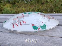 Vtg Christmas MCM Glass Ceiling Light Fixture Cover Reindeer Santa Sleigh Rare