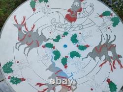 Vtg Christmas MCM Glass Ceiling Light Fixture Cover Reindeer Santa Sleigh Rare