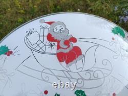 Vtg Christmas MCM Glass Ceiling Light Fixture Cover Reindeer Santa Sleigh Rare