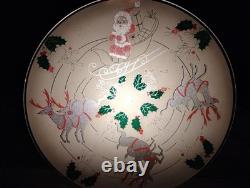 Vtg Christmas MCM Glass Ceiling Light Fixture Cover Reindeer Santa Sleigh Rare