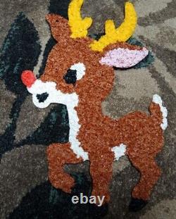 Vtg Christmas Popcorn Melted Plastic Santa Sleigh With 4 Rudolph Reindeer