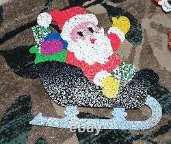 Vtg Christmas Popcorn Melted Plastic Santa Sleigh With 4 Rudolph Reindeer