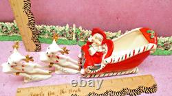 Vtg Christmas Shopper WAVING GIRL Holly Candy Cane Sleigh TWO PRANCING REINDEER