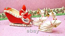 Vtg Christmas Shopper WAVING GIRL Holly Candy Cane Sleigh TWO PRANCING REINDEER
