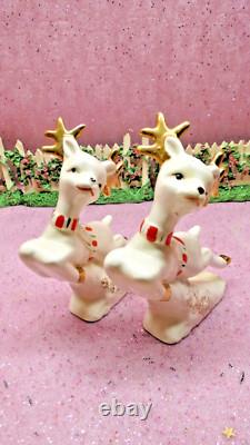 Vtg Christmas Shopper WAVING GIRL Holly Candy Cane Sleigh TWO PRANCING REINDEER