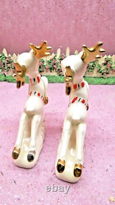 Vtg Christmas Shopper WAVING GIRL Holly Candy Cane Sleigh TWO PRANCING REINDEER