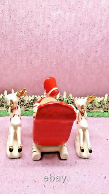 Vtg Christmas Shopper WAVING GIRL Holly Candy Cane Sleigh TWO PRANCING REINDEER