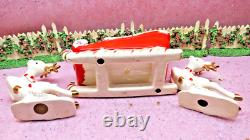 Vtg Christmas Shopper WAVING GIRL Holly Candy Cane Sleigh TWO PRANCING REINDEER