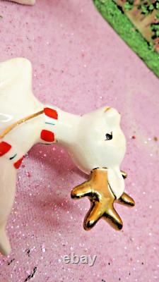 Vtg Christmas Shopper WAVING GIRL Holly Candy Cane Sleigh TWO PRANCING REINDEER