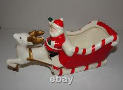 Vtg Christmas WAVING SANTA Claus Candy Cane Sleigh Prancing Reindeer