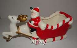 Vtg Christmas WAVING SANTA Claus Candy Cane Sleigh Prancing Reindeer