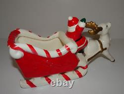 Vtg Christmas WAVING SANTA Claus Candy Cane Sleigh Prancing Reindeer