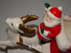 Vtg Christmas WAVING SANTA Claus Candy Cane Sleigh Prancing Reindeer