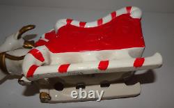 Vtg Christmas WAVING SANTA Claus Candy Cane Sleigh Prancing Reindeer