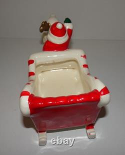 Vtg Christmas WAVING SANTA Claus Candy Cane Sleigh Prancing Reindeer