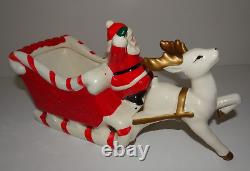 Vtg Christmas WAVING SANTA Claus Candy Cane Sleigh Prancing Reindeer