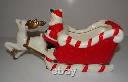 Vtg Christmas WAVING SANTA Claus Candy Cane Sleigh Prancing Reindeer