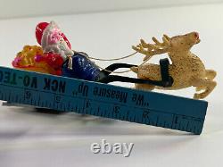 Vtg Christmas celluloid viscoloid Santa Claus on Sleigh Reindeer toy bell japan