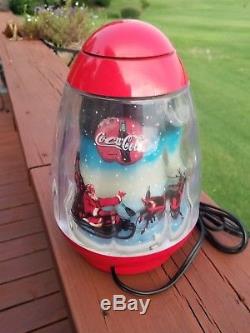 Vtg Coca Cola Christmas Lamp Moving Light Santa Sleigh Reindeer Coke Bottle