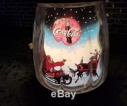 Vtg Coca Cola Christmas Lamp Moving Light Santa Sleigh Reindeer Coke Bottle