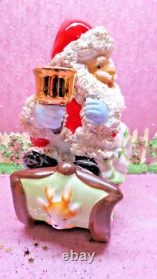Vtg DICKSON Holly Berry Christmas SANTA SLEIGH WITH Rudolph REINDEER TREES BELLS