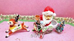 Vtg DICKSON Holly Berry Christmas SANTA SLEIGH WITH Rudolph REINDEER TREES BELLS