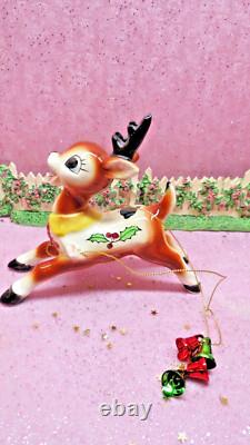 Vtg DICKSON Holly Berry Christmas SANTA SLEIGH WITH Rudolph REINDEER TREES BELLS