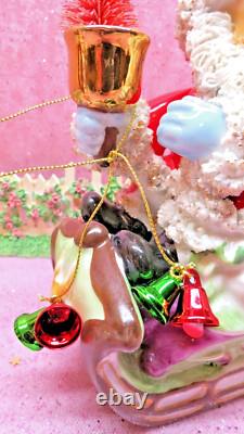 Vtg DICKSON Holly Berry Christmas SANTA SLEIGH WITH Rudolph REINDEER TREES BELLS
