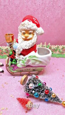 Vtg DICKSON Holly Berry Christmas SANTA SLEIGH WITH Rudolph REINDEER TREES BELLS