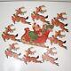 Vtg Dennison Santa Claus Sleigh Die Cut With 8 Reindeer Taped To Be Double Sided