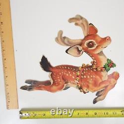 Vtg Dennison Santa Claus Sleigh Die Cut with 8 Reindeer Taped to be Double Sided