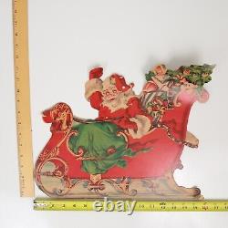 Vtg Dennison Santa Claus Sleigh Die Cut with 8 Reindeer Taped to be Double Sided
