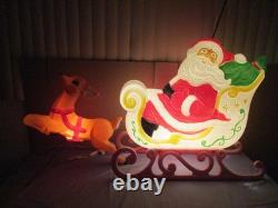 Vtg ENORMOUS Santa Claus Sled & Reindeer Lighted Christmas Blow Mold REDUCED $