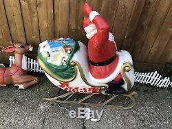 Vtg Empire Large Blow Mold SANTA CLAUS SLEIGH & REINDEER Christmas Yard Decor