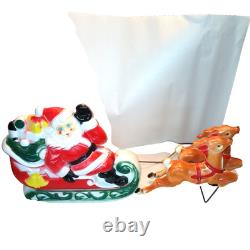 Vtg Empire Santa Sleigh & 2 Reindeer Blow Mold Christmas Light Up Figure 22 inch