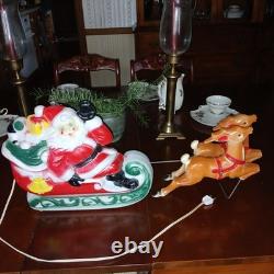 Vtg Empire Santa Sleigh & 2 Reindeer Blow Mold Christmas Light Up Figure 22 inch