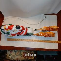 Vtg Empire Santa Sleigh & 2 Reindeer Blow Mold Christmas Light Up Figure 22 inch