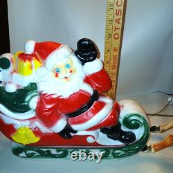 Vtg Empire Santa Sleigh & 2 Reindeer Blow Mold Christmas Light Up Figure 22 inch