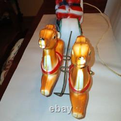 Vtg Empire Santa Sleigh & 2 Reindeer Blow Mold Christmas Light Up Figure 22 inch