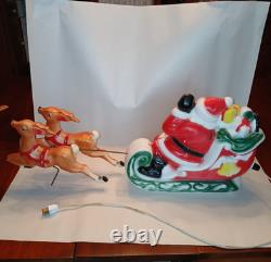 Vtg Empire Santa Sleigh & 2 Reindeer Blow Mold Christmas Light Up Figure 22 inch