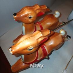 Vtg Empire Santa Sleigh & 2 Reindeer Blow Mold Christmas Light Up Figure 22 inch