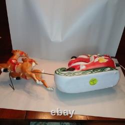 Vtg Empire Santa Sleigh & 2 Reindeer Blow Mold Christmas Light Up Figure 22 inch