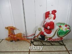 Vtg Empire Santa in NOEL Sled with Gifts & Reindeer Lighted Christmas Blow Molds